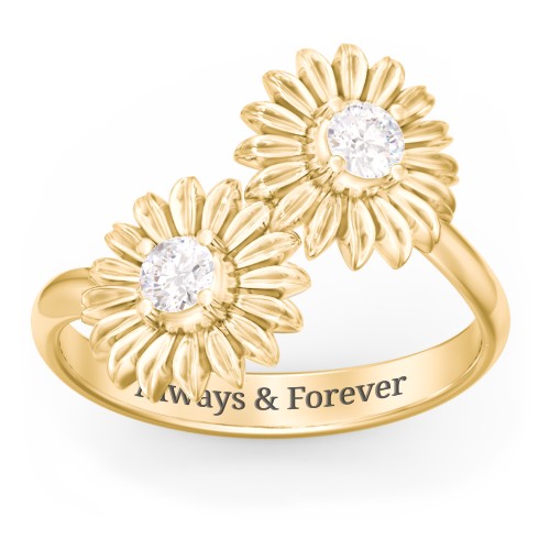 Sunflower Birthstone Bypass Ring – 10K Yellow Gold with Diamond