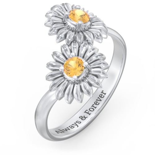 Sunflower Birthstone Bypass Ring – Sterling Silver with Citrine