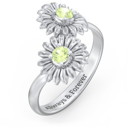 Sunflower Birthstone Bypass Ring – Sterling Silver with Peridot