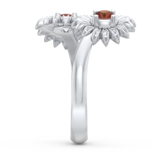 Sunflower Birthstone Bypass Ring – Sterling Silver with Garnet