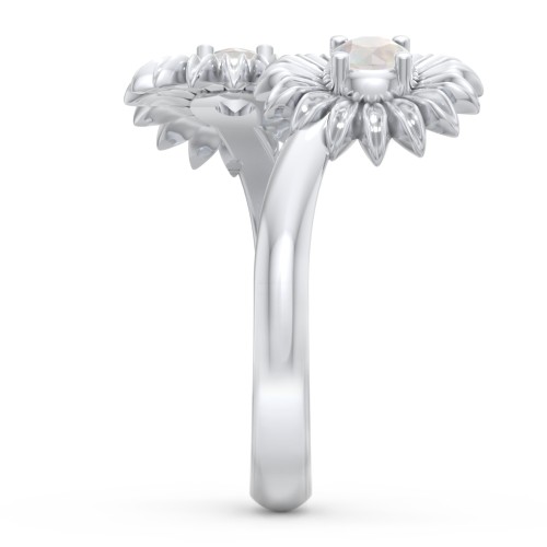 Sunflower Birthstone Bypass Ring – Sterling Silver with Opal