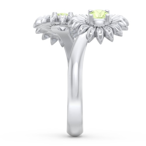 Sunflower Birthstone Bypass Ring – Sterling Silver with Peridot