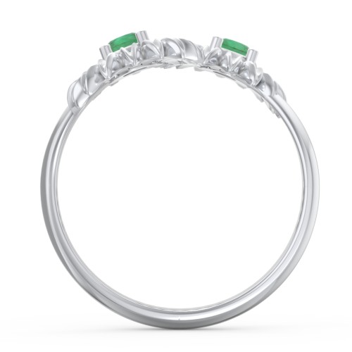 Sunflower Birthstone Bypass Ring – Sterling Silver with Emerald