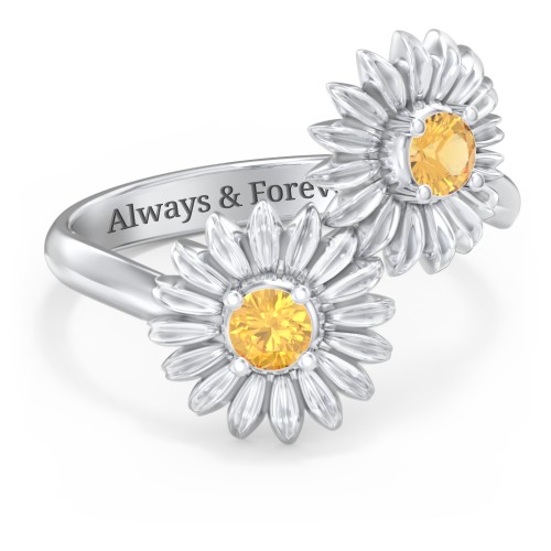 Sunflower Birthstone Bypass Ring – Sterling Silver with Citrine