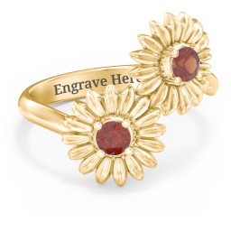 Sunflower Birthstone Bypass Ring in 10K Solid Yellow Gold with Garnet