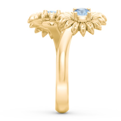 Sunflower Birthstone Bypass Ring – 10K Yellow Gold with Blue Topaz