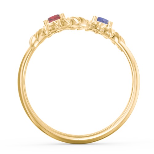 Sunflower Birthstone Bypass Ring – 10K Yellow Gold with Blue Sapphire and Garnet