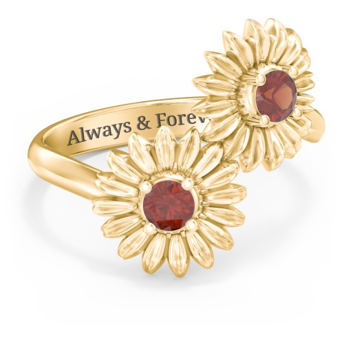 Sunflower Birthstone Bypass Ring – 10K Yellow Gold with Garnet