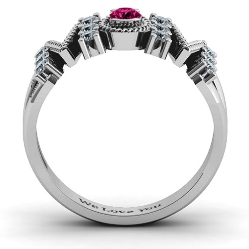 Split Shank Stone Filled MOM Ring – Sterling Silver with Cubic Zirconia and Ruby