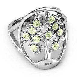 Oval Family Tree Ring in 925 Sterling Silver with Peridot