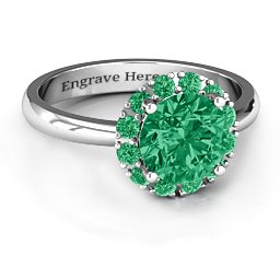 Victoria Single Halo Ring in 925 Sterling Silver with Green Premium Zirconia and Emerald