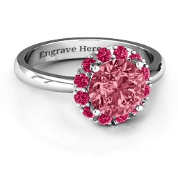 Victoria Single Halo Ring in 925 Sterling Silver with Red Premium Zirconia and Ruby