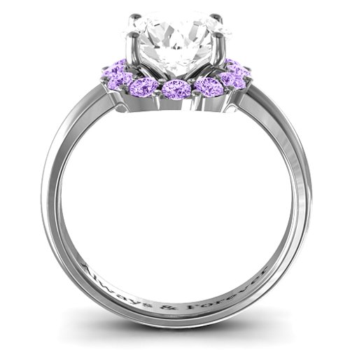 Victoria Single Halo Ring – 10K White Gold with White Premium Zirconia and Amethyst
