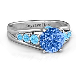 Radiant Love Ring with Collar Gems in 925 Sterling Silver with Fancy Blue Premium Zirconia and Blue Topaz
