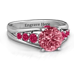 Radiant Love Ring with Collar Gems in 925 Sterling Silver with Red Premium Zirconia and Ruby