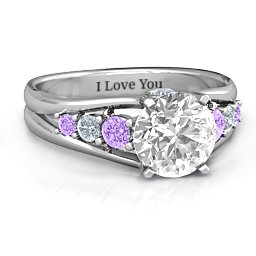 Radiant Love Ring with Collar Gems in 925 Sterling Silver with White Premium Zirconia, Amethyst, and Cubic Zirconia