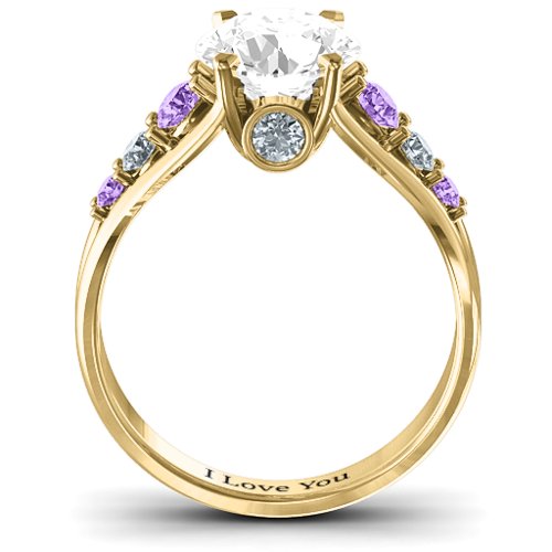 Radiant Love Ring with Collar Gems – 10K Yellow Gold with White Premium Zirconia, Amethyst, and Cubic Zirconia
