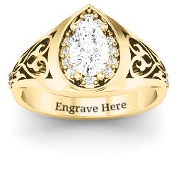 Aphrodite Ring with Side Gems in 10K Solid Yellow Gold with White Premium Zirconia and Cubic Zirconia