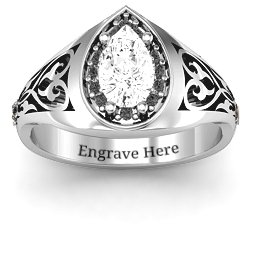 Aphrodite Ring with Side Gems in 925 Sterling Silver with White Premium Zirconia, Black Premium Zirconia, and Smokey Quartz