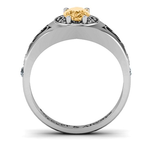 Aphrodite Ring with Side Gems – 10K White Gold with Fancy Yellow Premium Zirconia, Black Premium Zirconia, and Cubic Zirconia
