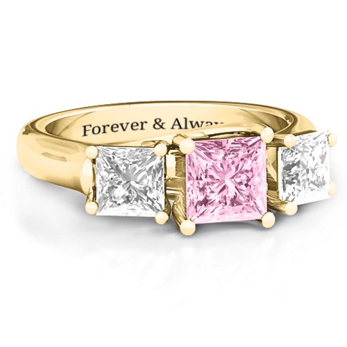Grand Princess Ring – 10K Yellow Gold with Fancy Pink Premium Zirconia and White Premium Zirconia