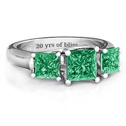 Grand Princess Ring in 925 Sterling Silver with Green Premium Zirconia and Emerald