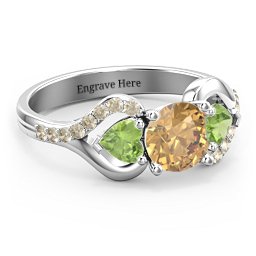 Hearts United Gemstone Ring with Accents