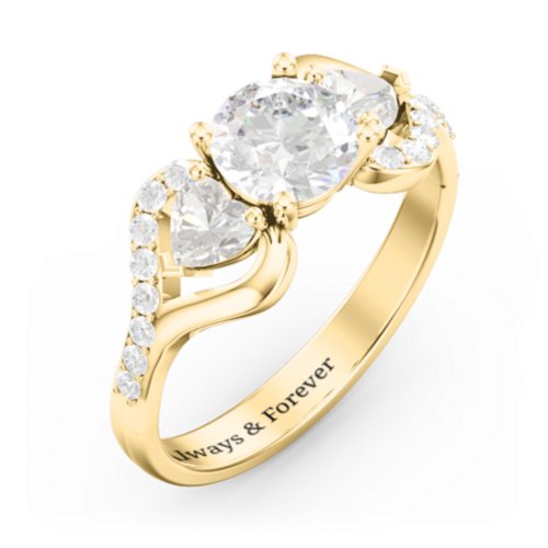 Hearts United Gemstone Ring with Accents – 10K Yellow Gold with White Premium Zirconia and Cubic Zirconia