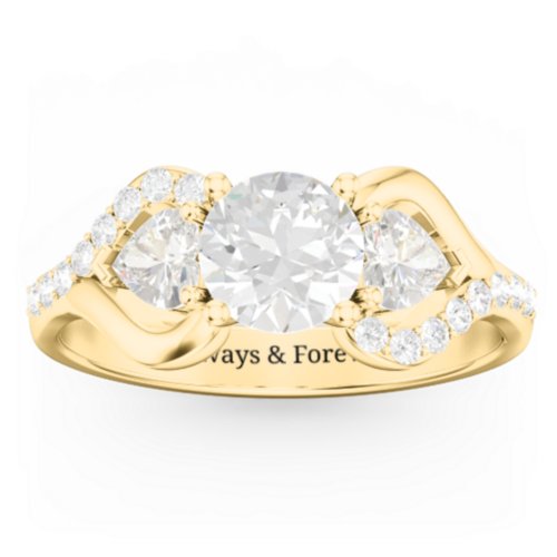 Hearts United Gemstone Ring with Accents – 10K Yellow Gold with White Premium Zirconia and Cubic Zirconia