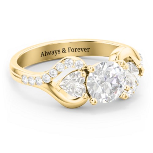 Hearts United Gemstone Ring with Accents – 10K Yellow Gold with White Premium Zirconia and Cubic Zirconia