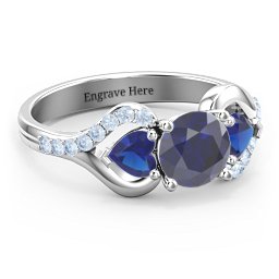 Hearts United Gemstone Ring with Accents in 925 Sterling Silver with Blue Sapphire and Fancy Blue Premium Zirconia