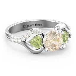 Hearts United Gemstone Ring with Accents in 925 Sterling Silver with Fancy Yellow Premium Zirconia and Peridot