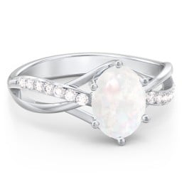 Oval Cut Gemstone Ring with Twisted Band and Accents