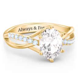 Oval Cut Gemstone Ring with Twisted Band and Accents in 18K Gold Plated Silver with White Premium Zirconia and Fancy Blue Premium Zirconia