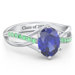 Oval Cut Gemstone Ring with Twisted Band and Accents