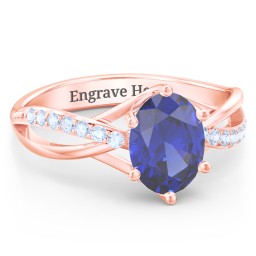 Oval Cut Gemstone Ring with Twisted Band and Accents