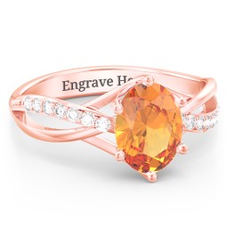 Oval Cut Gemstone Ring with Twisted Band and Accents