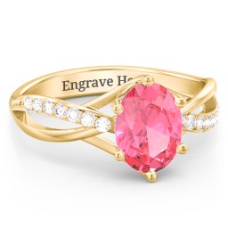 Oval Cut Gemstone Ring with Twisted Band and Accents