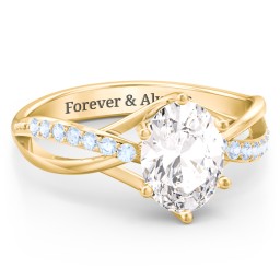Oval Cut Gemstone Ring with Twisted Band and Accents in 18K Gold Plated Silver with White Premium Zirconia