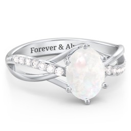 Oval Cut Gemstone Ring with Twisted Band and Accents