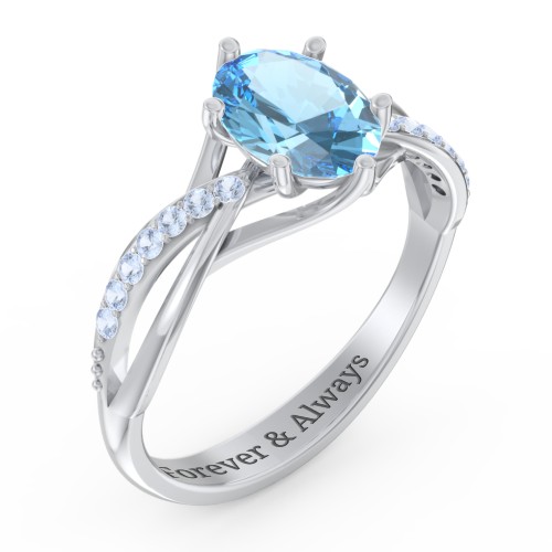 Oval Cut Gemstone Ring with Twisted Band and Accents