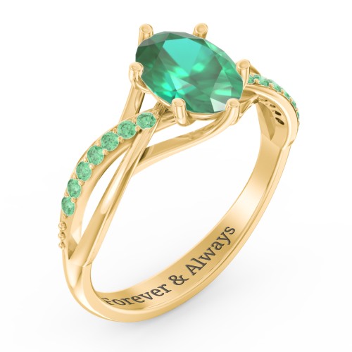 Oval Cut Gemstone Ring with Twisted Band and Accents
