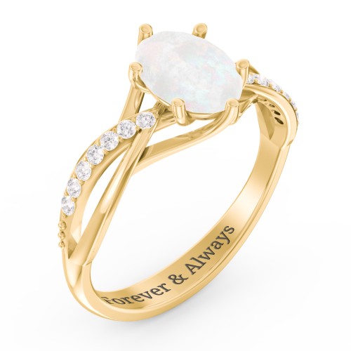 Oval Cut Gemstone Ring with Twisted Band and Accents