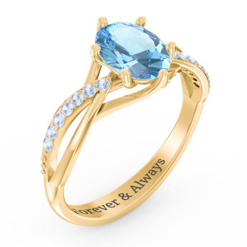 Oval Cut Gemstone Ring with Twisted Band and Accents