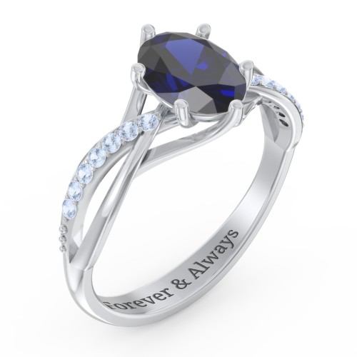 Oval Cut Gemstone Ring with Twisted Band and Accents