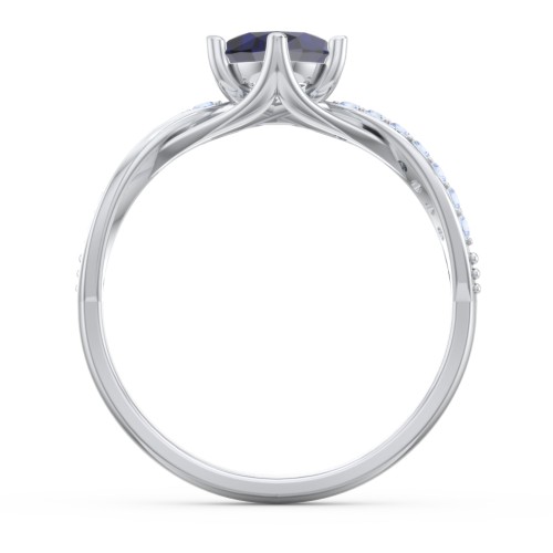 Oval Cut Gemstone Ring with Twisted Band and Accents