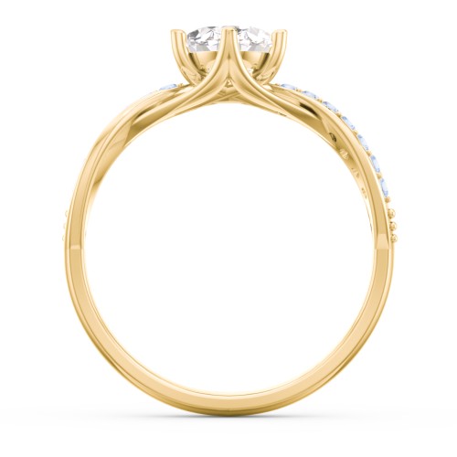 Oval Cut Gemstone Ring with Twisted Band and Accents – 14K Yellow Gold with White Premium Zirconia and Fancy Blue Premium Zirconia