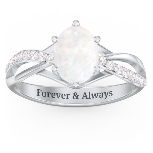 Oval Cut Gemstone Ring with Twisted Band and Accents