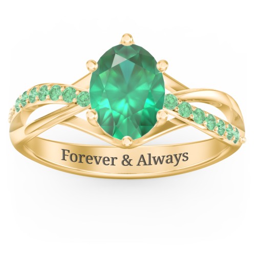 Oval Cut Gemstone Ring with Twisted Band and Accents
