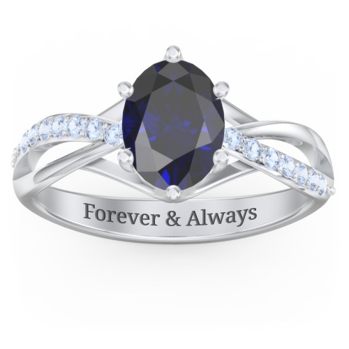 Oval Cut Gemstone Ring with Twisted Band and Accents